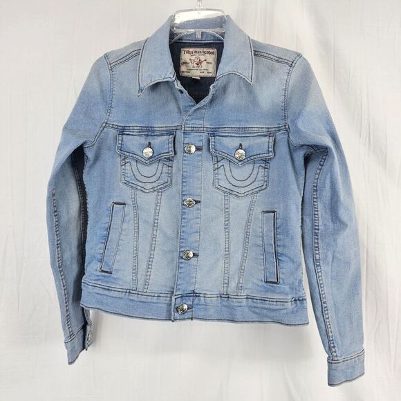 True Religion Women's Size Medium Jesse SN Slim Denim Jacket Light Wash - Picture 1 of 5